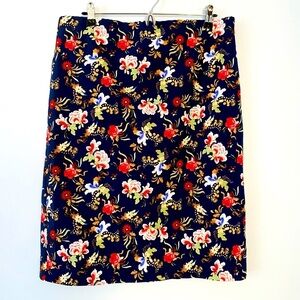 Philosophy Skirt Womens 14 Blue Floral Pencil Zipup Stretch Elastic Waist Slit